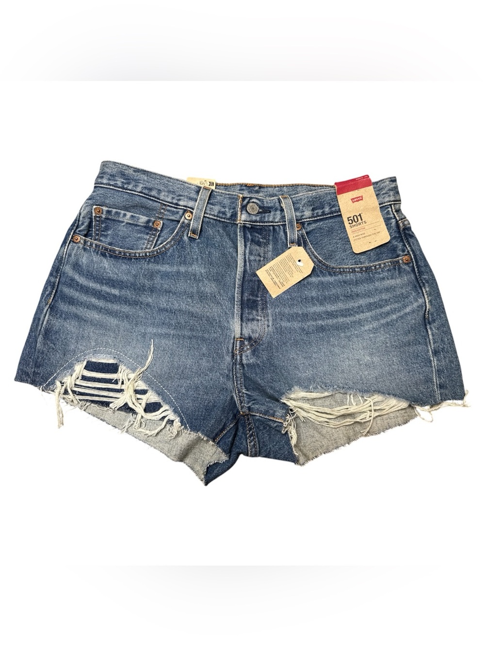 Levi's 501 Cutoff Distressed Denim Shorts in Blue Wash